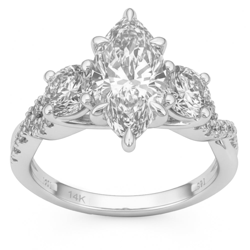 3.27ct 14K White Gold  Diamond Ring Size 6.5