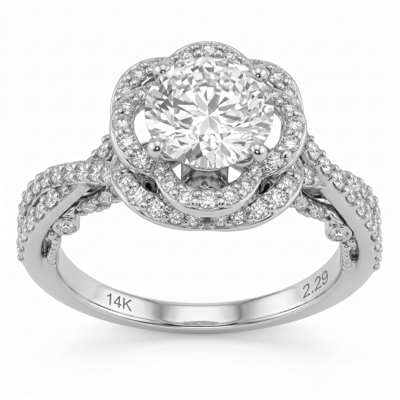 2.23ct 14K White Gold  Diamond Ring Size 6.5